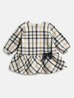 Chicco - Girls Beige Checked Cotton A-Line Dress