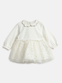 Chicco - Girls White Floral Round Neck Fit & Flare Dress