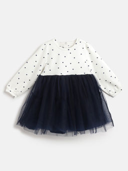 Chicco - Girls White Polka Dot Print A-Line Dress