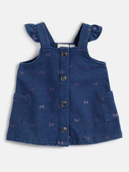 Chicco - Girls Blue Printed Shoulder Straps Denim A-Line Dress