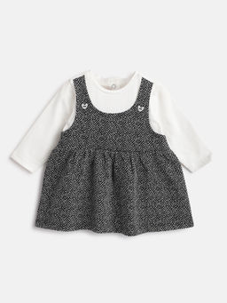 Chicco - Girls Black Chevron Printed Gathered Pleated Fit & Flare Dress