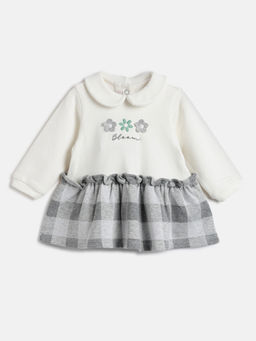 Chicco - Girls White Round Neck Applique A-Line Dress