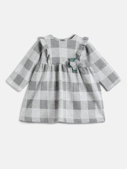 Chicco - Girls Grey Checks Gathered A-Line Dress