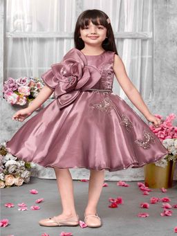 Lagorii - Girls Pink Big Flower Party Butterfly Design Dress