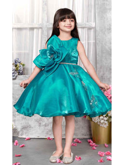 Lagorii - Girls Teal Big Flower Party Butterfly Design Dress