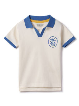 Tales & Stories - Boys Off White Lycra Polo T-Shirt