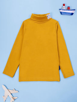 KiddoPanti - Kids Yellow Cotton Turtle Neck Full Sleeve T-Shirt