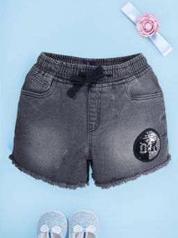 KiddoPanti - Girls Grey Denim Hot Shorts