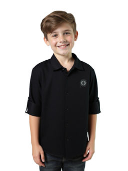 CHARCHIT - Boys Black Cotton Regular Fit Plain Full Sleeves Casual Shirt