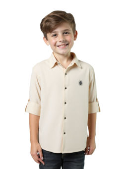 CHARCHIT - Boys Cream Cotton Regular Fit Plain Full Sleeves Casual Shirt