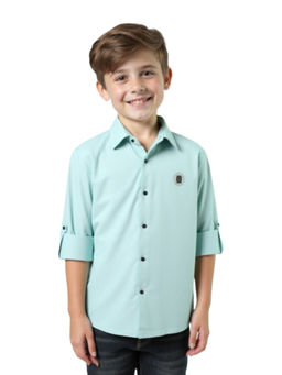 CHARCHIT - Boys Green Cotton Regular Fit Plain Full Sleeves Casual Shirt