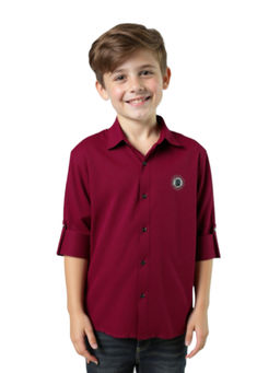 CHARCHIT - Boys Maroon Cotton Regular Fit Plain Full Sleeves Casual Shirt