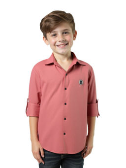 CHARCHIT - Boys Peach Cotton Regular Fit Plain Full Sleeves Casual Shirt