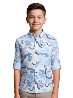 CHARCHIT - Boys Blue Regular Fit Printed Full Sleeves Casual Shirt