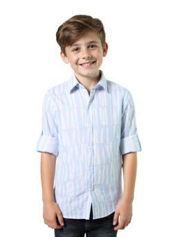 CHARCHIT - Boys Blue Cotton Regular Fit Geometric Full Sleeves Casual Shirt