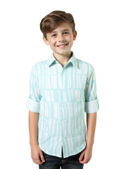 CHARCHIT - Boys Green Cotton Regular Fit Geometric Full Sleeves Casual Shirt