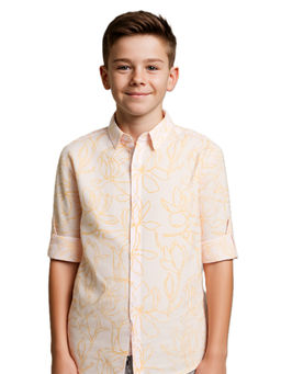 CHARCHIT - Boys Yellow Cotton Regular Fit Floral Full Sleeves Casual Shirt
