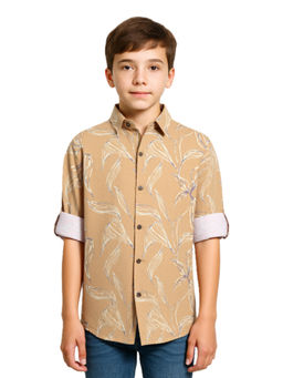CHARCHIT - Boys Beige Cotton Regular Fit Floral Printed Full Sleeves Casual Shirt