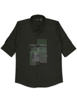 CAVIO - Boys Green Cotton Regular Fit Printed Full Sleeves Casual Shirt
