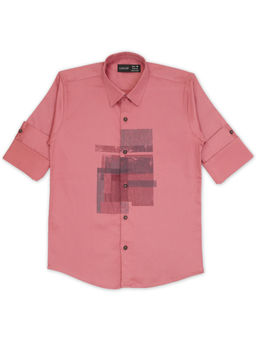 CAVIO - Boys Pink Cotton Regular Fit Printed Full Sleeves Casual Shirt