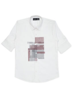 CAVIO - Boys White Cotton Regular Fit Printed Full Sleeves Casual Shirt