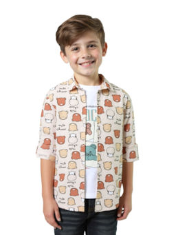 CAVIO - Boys Beige Cotton Regular Fit Full Sleeves Casual Shirt with T-Shirt