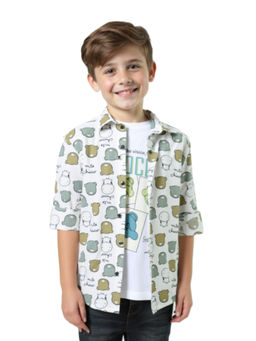 CAVIO - Boys White Cotton Regular Fit Full Sleeves Casual Shirt with T-Shirt