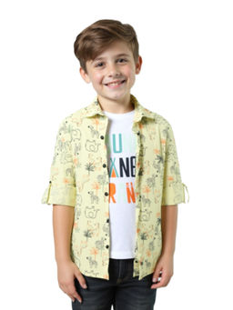 CAVIO - Boys Yellow Cotton Regular Fit Printed Full Sleeves Shirt with T-Shirt