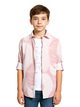 CAVIO - Boys Pink Regular Fit Printed Full Sleeves Shirt with T-Shirt