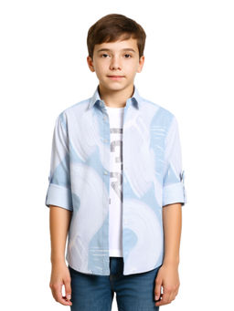 CAVIO - Boys Blue Regular Fit Printed Full Sleeves Shirt with T-Shirt
