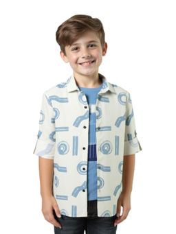 CAVIO - Boys Blue Cotton Regular Fit Printed Full Sleeves Casual Shirt with T-Shirt