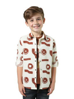 CAVIO - Boys Brown Cotton Regular Fit Printed Full Sleeves Casual Shirt with T-Shirt