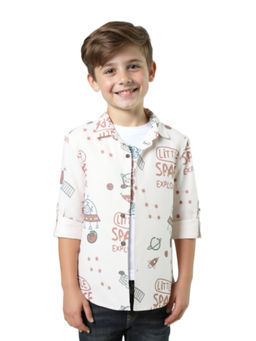 CAVIO - Boys Off White Regular Fit Printed Full Sleeves Shirt with T-Shirt