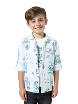 CAVIO - Boys Blue Regular Fit Printed Full Sleeves Shirt with T-Shirt
