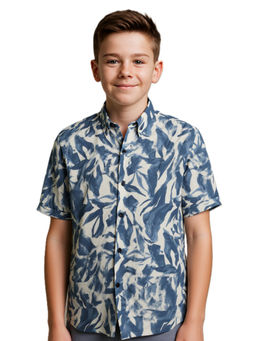 CHARCHIT - Boys Blue Regular Fit Floral Printed Half Sleeves Casual Shirt