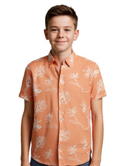 CHARCHIT - Boys Orange Regular Fit Floral Printed Half Sleeves Casual Shirt