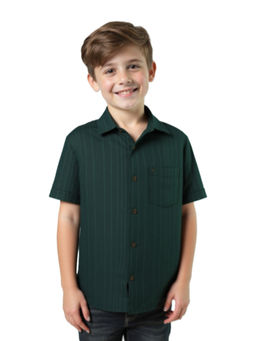 CHARCHIT - Boys Green Regular Fit Plain Half Sleeves Casual Shirt