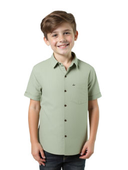 CHARCHIT - Boys Green Regular Fit Plain Half Sleeves Casual Shirt