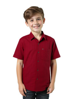 CHARCHIT - Boys Red Regular Fit Plain Half Sleeves Casual Shirt