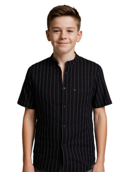 CHARCHIT - Boys Black Striped Casual Half Sleeve Shirt