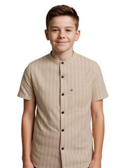 CHARCHIT - Boys Beige Striped Casual Half Sleeve Shirt