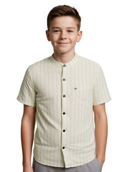 CHARCHIT - Boys Green Striped Casual Half Sleeve Shirt
