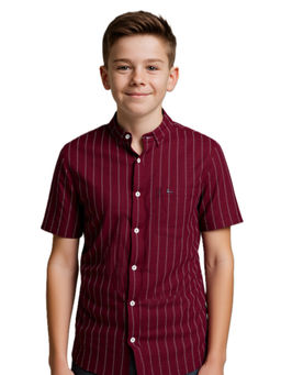 CHARCHIT - Boys Maroon Striped Casual Half Sleeve Shirt