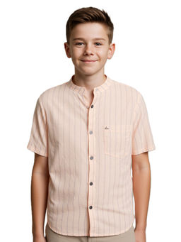 CHARCHIT - Boys Peach Striped Casual Half Sleeve Shirt