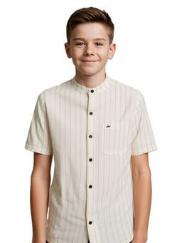 CHARCHIT - Boys Off White Striped Casual Half Sleeve Shirt