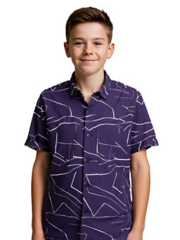 CHARCHIT - Boys Purple Regular Fit Abstract Printed Half Sleeves Casual Shirt