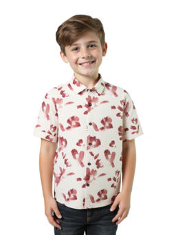 CAVIO - Boys Red Cotton Floral Printed Casual Half Sleeve Shirt