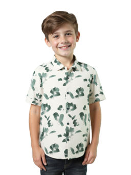 CAVIO - Boys Green Cotton Floral Printed Casual Half Sleeve Shirt