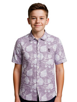 CAVIO - Boys Purple Cotton Floral Printed Casual Half Sleeve Shirt
