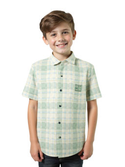 CAVIO - Boys Green Cotton Checks Casual Half Sleeve Shirt